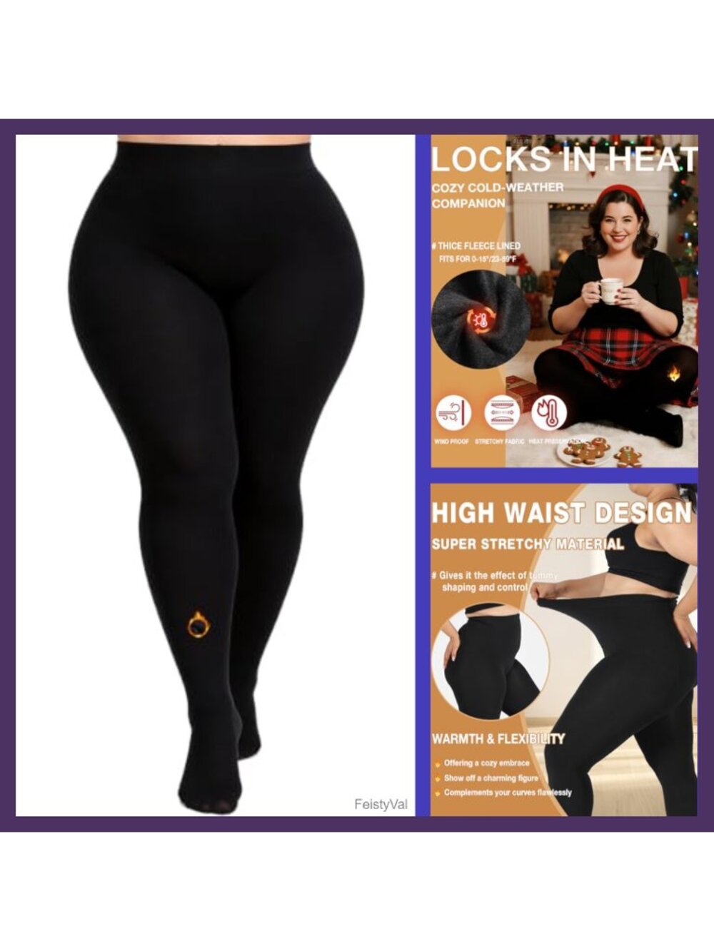Plus Size Fleece Lined Tights Warm Winter Thermal Pantyhose